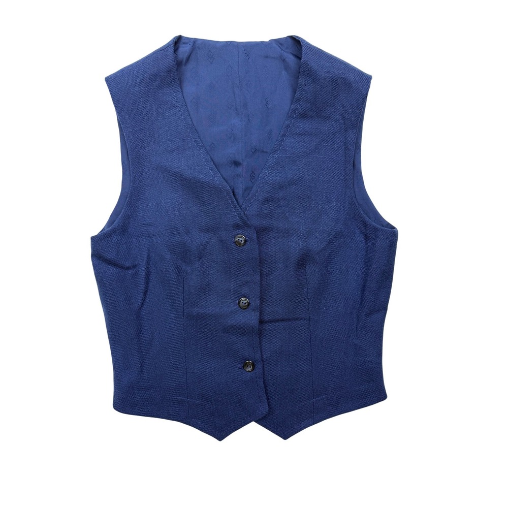 Vintage 80s Blue Tailored Vest Women's XS Small Waistcoat Possibly Handmade